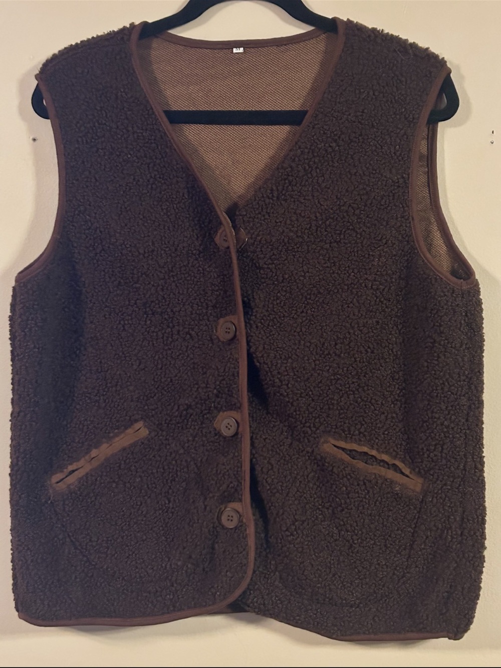 Women's Brown Sherpa Button Vest - Casual Layering